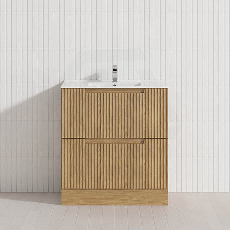 600-1800mm Aulic Lovina Fluted Freestanding Vanity with Kickboard Finger Pull Drawers Harvest Oak