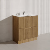600-1800mm Aulic Lovina Fluted Freestanding Vanity with Kickboard Finger Pull Drawers Harvest Oak