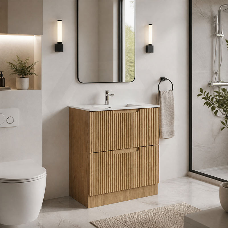 Aulic Lovina Fluted Freestanding Vanity with Kickboard Finger Pull Drawers 750mm - Harvest Oak
