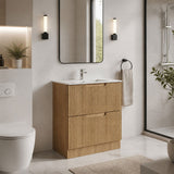Aulic Lovina Fluted Freestanding Vanity with Kickboard Finger Pull Drawers 750mm - Harvest Oak