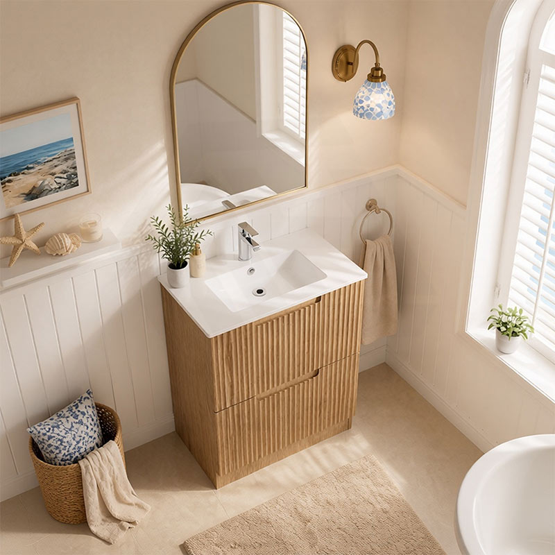 Aulic Lovina Fluted Freestanding Vanity with Kickboard Finger Pull Drawers 750mm - Harvest Oak