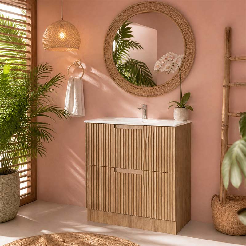 Aulic Lovina Fluted Freestanding Vanity with Kickboard Finger Pull Drawers 750mm - Harvest Oak