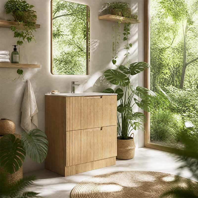 Aulic Lovina Fluted Freestanding Vanity with Kickboard Finger Pull Drawers 750mm - Harvest Oak