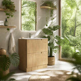 Aulic Lovina Fluted Freestanding Vanity with Kickboard Finger Pull Drawers 750mm - Harvest Oak