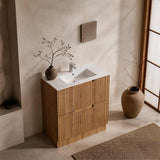 Aulic Lovina Fluted Freestanding Vanity with Kickboard Finger Pull Drawers 750mm - Harvest Oak