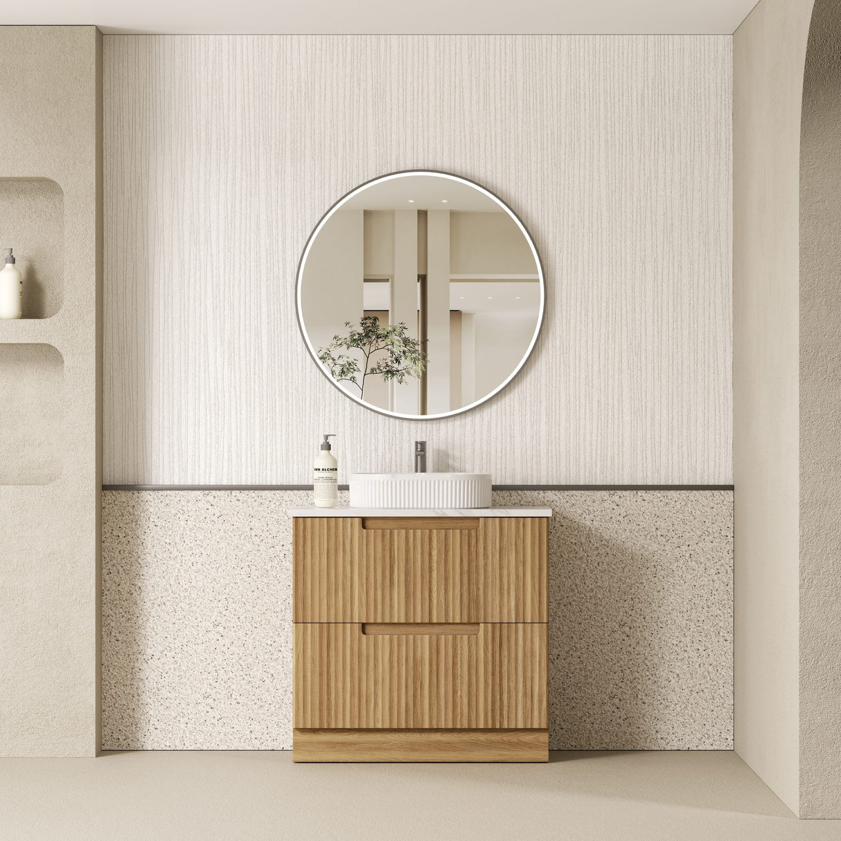 600-1800mm Aulic Lovina Fluted Freestanding Vanity with Kickboard Finger Pull Drawers Harvest Oak
