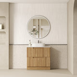 600-1800mm Aulic Lovina Fluted Freestanding Vanity with Kickboard Finger Pull Drawers Harvest Oak
