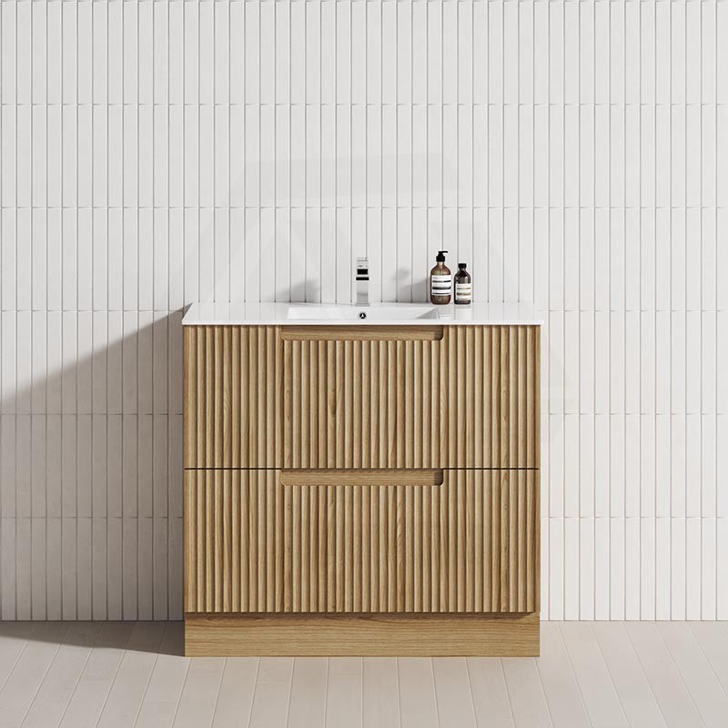 600-1800mm Aulic Lovina Fluted Freestanding Vanity with Kickboard Finger Pull Drawers Harvest Oak