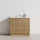 600-1800mm Aulic Lovina Fluted Freestanding Vanity with Kickboard Finger Pull Drawers Harvest Oak