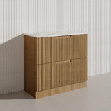 600-1800mm Aulic Lovina Fluted Freestanding Vanity with Kickboard Finger Pull Drawers Harvest Oak