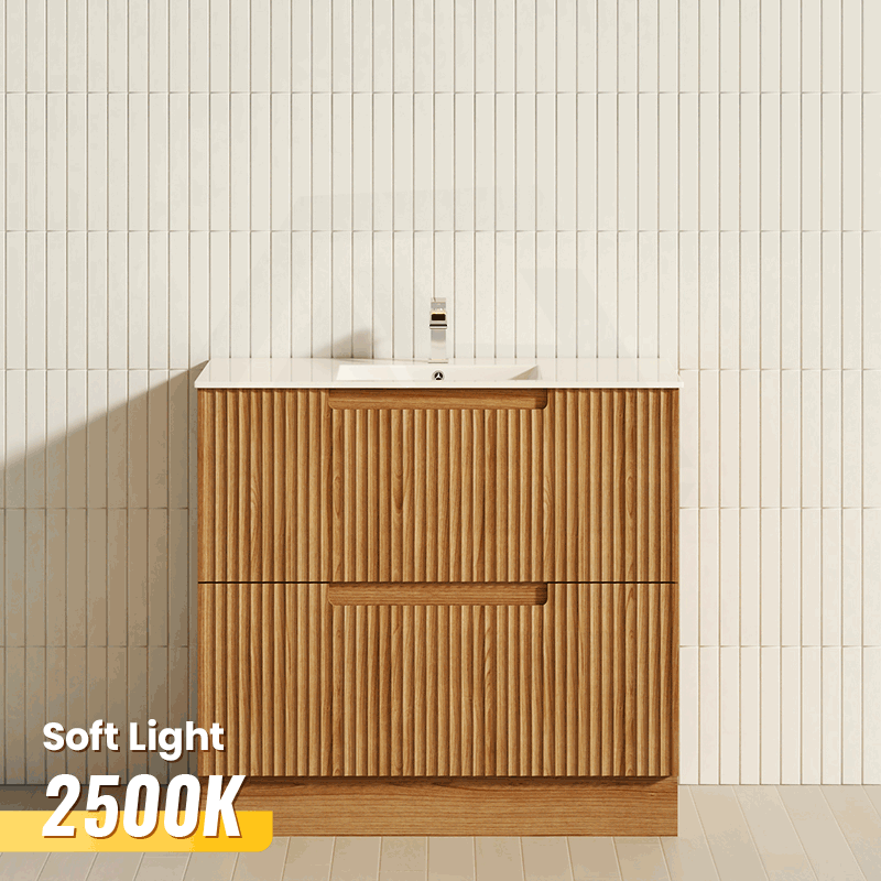 600-1800mm Aulic Lovina Fluted Freestanding Vanity with Kickboard Finger Pull Drawers Harvest Oak