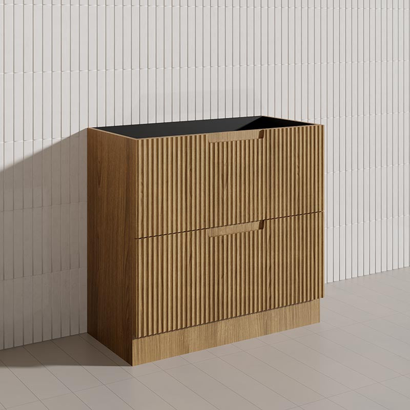 600-1800mm Aulic Lovina Fluted Freestanding Vanity with Kickboard Finger Pull Drawers Harvest Oak
