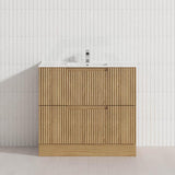 600-1800mm Aulic Lovina Fluted Freestanding Vanity with Kickboard Finger Pull Drawers Harvest Oak