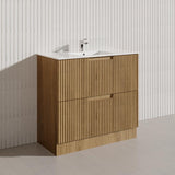 600-1800mm Aulic Lovina Fluted Freestanding Vanity with Kickboard Finger Pull Drawers Harvest Oak