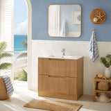Aulic Lovina Fluted Freestanding Vanity with Kickboard Finger Pull Drawers 900mm - Harvest Oak
