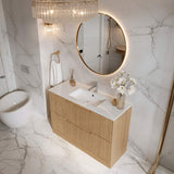 Aulic Lovina Fluted Freestanding Vanity with Kickboard Finger Pull Drawers 900mm - Harvest Oak