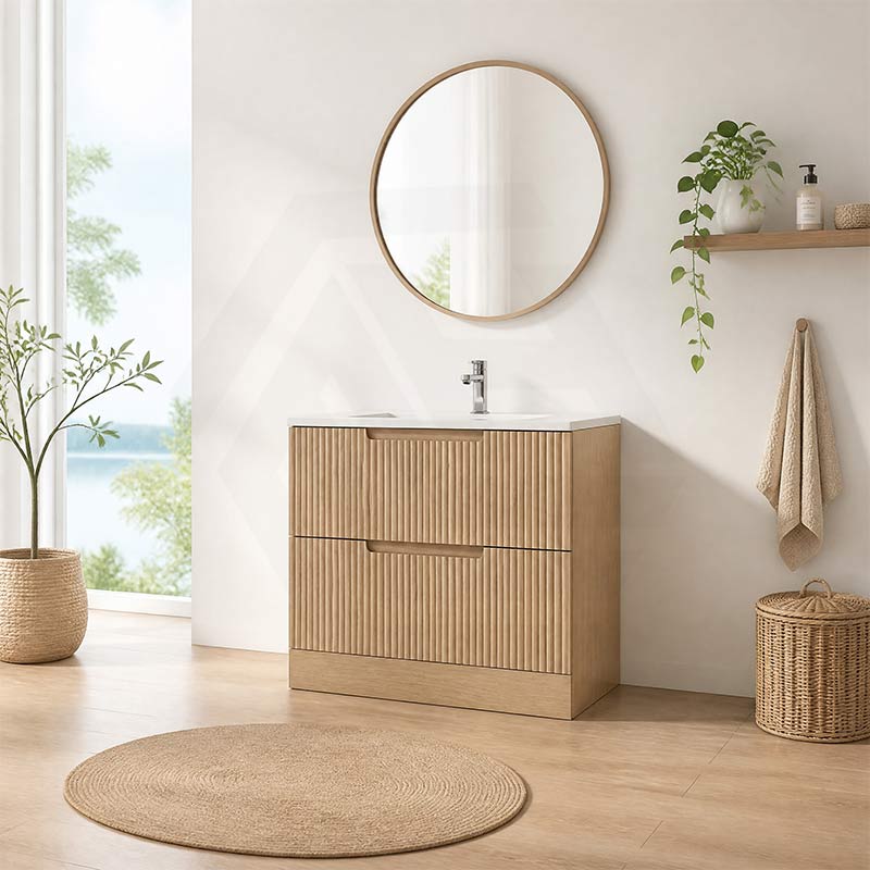 Aulic Lovina Fluted Freestanding Vanity with Kickboard Finger Pull Drawers 900mm - Harvest Oak