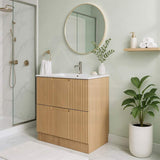 Aulic Lovina Fluted Freestanding Vanity with Kickboard Finger Pull Drawers 900mm - Harvest Oak