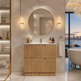 Aulic Lovina Fluted Freestanding Vanity with Kickboard Finger Pull Drawers 900mm - Harvest Oak