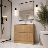 Aulic Lovina Fluted Freestanding Vanity with Kickboard Finger Pull Drawers 900mm - Harvest Oak