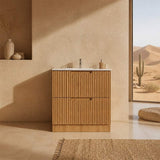 Aulic Lovina Fluted Freestanding Vanity with Kickboard Finger Pull Drawers 900mm - Harvest Oak