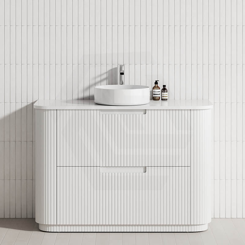 750-1800mm Aulic Curva Fluted Curved Freestanding Vanity with Kickboard Finger Pull Drawers Matt White