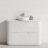 750-1800mm Aulic Curva Fluted Curved Freestanding Vanity with Kickboard Finger Pull Drawers Matt White