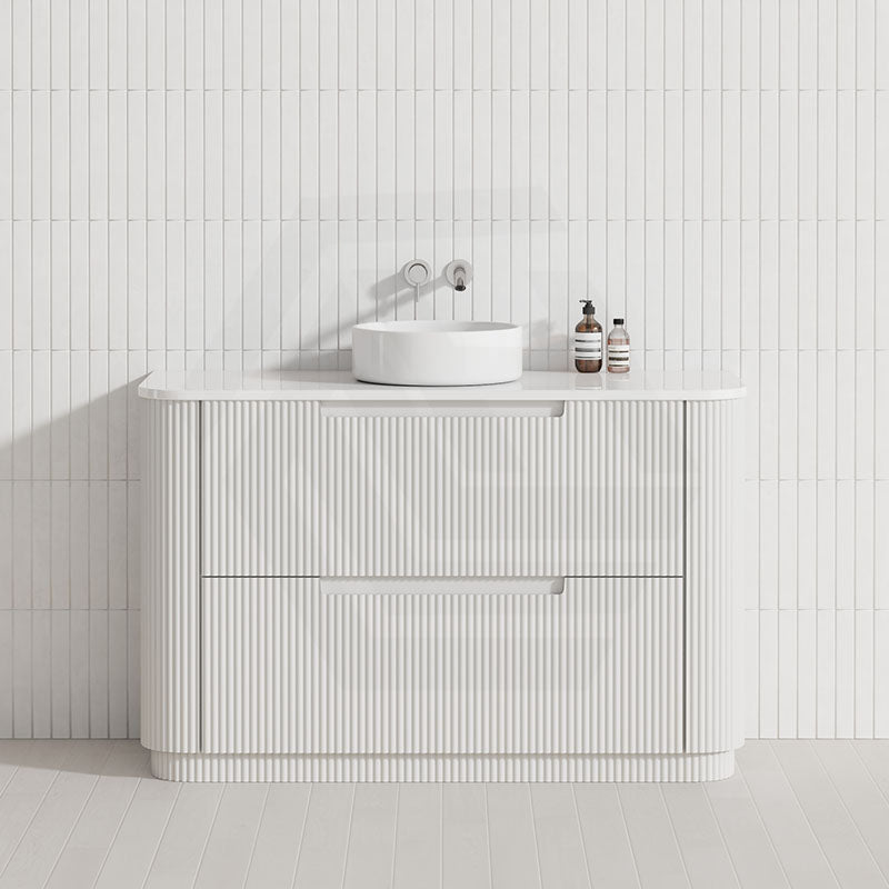 750-1800mm Aulic Curva Fluted Curved Freestanding Vanity with Kickboard Finger Pull Drawers Matt White