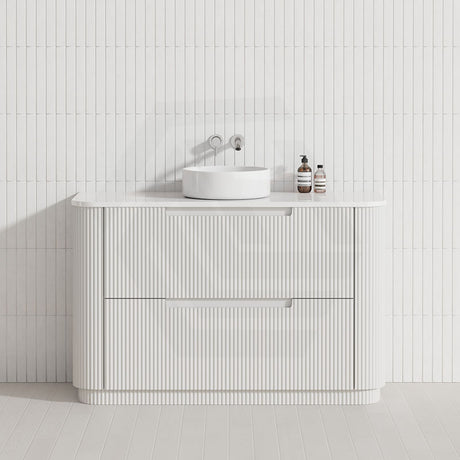750-1800mm Aulic Curva Fluted Curved Freestanding Vanity with Kickboard Finger Pull Drawers Matt White