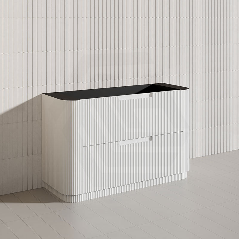750-1800mm Aulic Curva Fluted Curved Freestanding Vanity with Kickboard Finger Pull Drawers Matt White