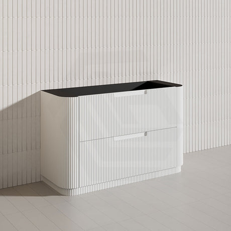 750-1800mm Aulic Curva Fluted Curved Freestanding Vanity with Kickboard Finger Pull Drawers Matt White
