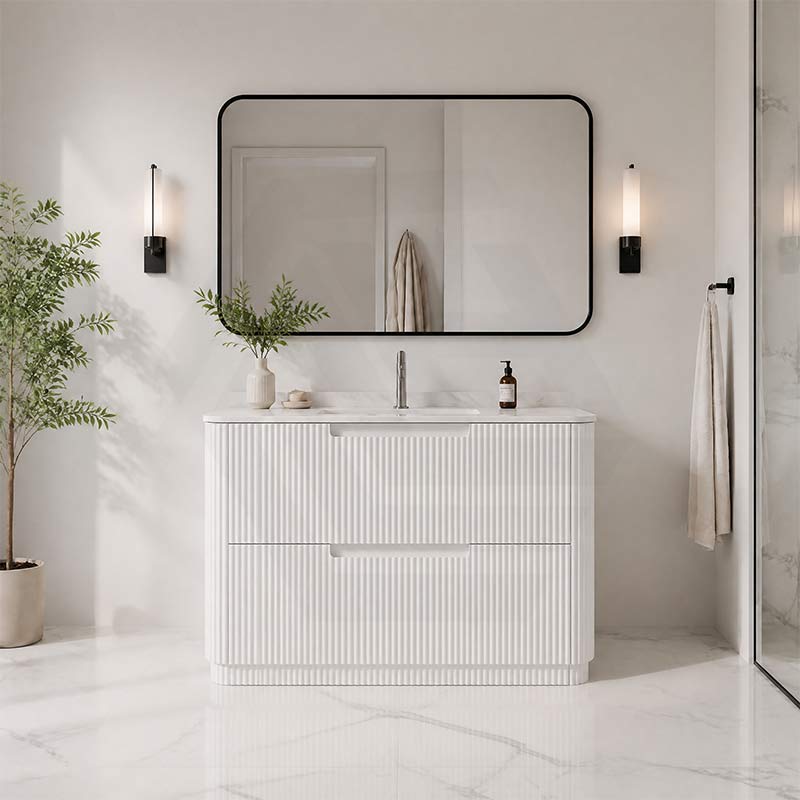 Aulic Curva Fluted Curved Freestanding Vanity with Kickboard Finger Pull Drawers 1200mm - Matt White