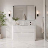 Aulic Curva Fluted Curved Freestanding Vanity with Kickboard Finger Pull Drawers 1200mm - Matt White