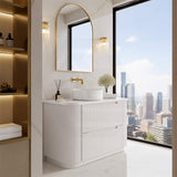 Aulic Curva Fluted Curved Freestanding Vanity with Kickboard Finger Pull Drawers 1200mm - Matt White