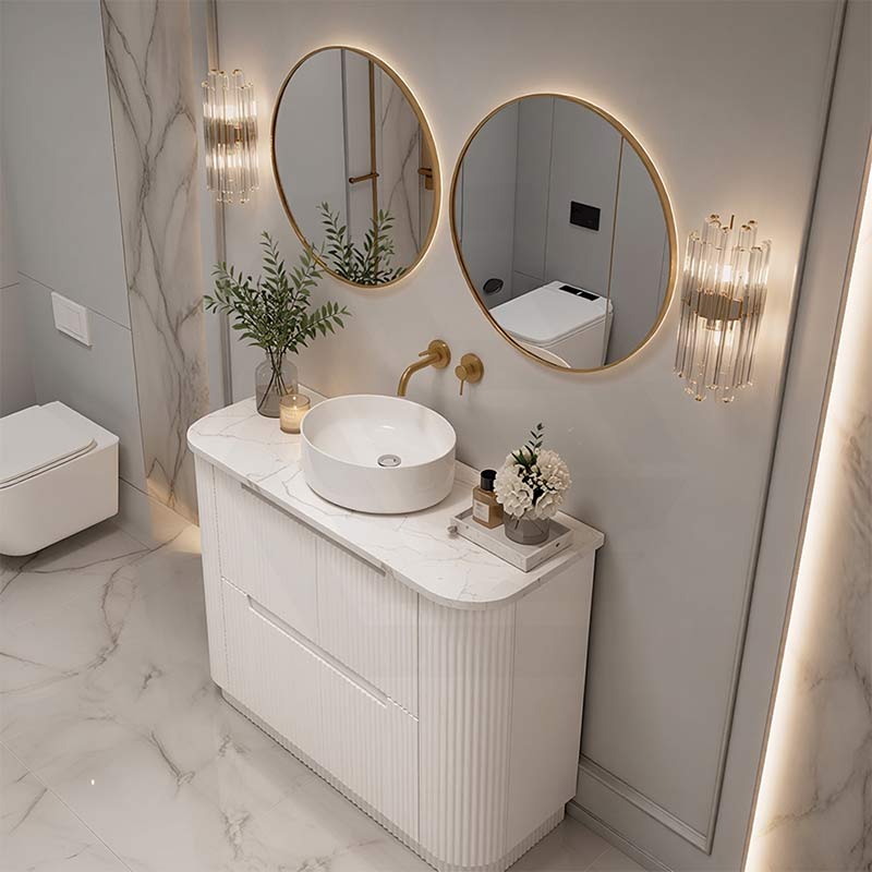 Aulic Curva Fluted Curved Freestanding Vanity with Kickboard Finger Pull Drawers 1200mm - Matt White