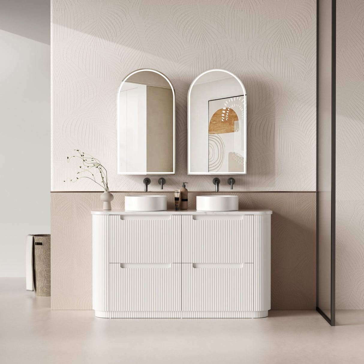 750-1800mm Aulic Curva Fluted Curved Freestanding Vanity with Kickboard Finger Pull Drawers Matt White