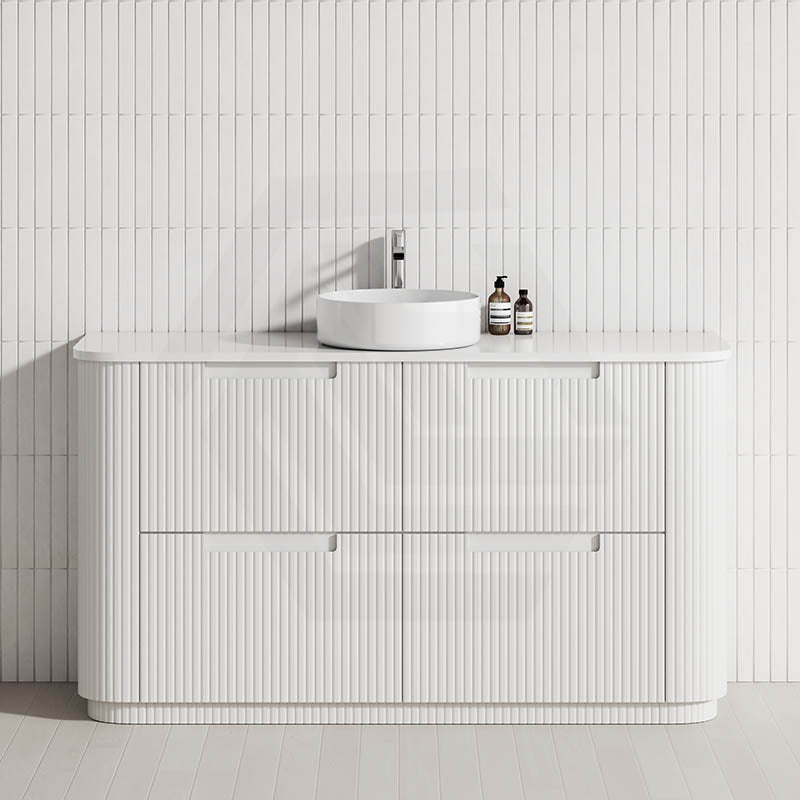 750-1800mm Aulic Curva Fluted Curved Freestanding Vanity with Kickboard Finger Pull Drawers Matt White