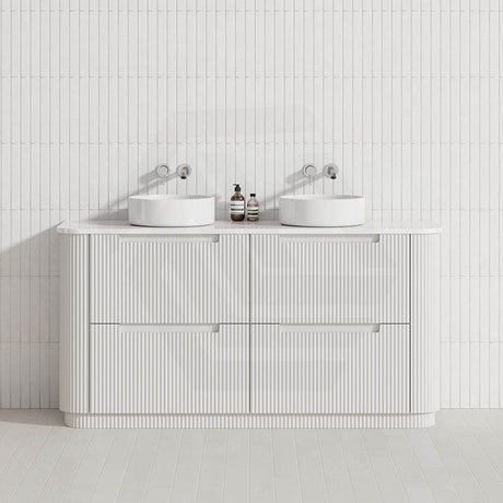 750-1800mm Aulic Curva Fluted Curved Freestanding Vanity with Kickboard Finger Pull Drawers Matt White