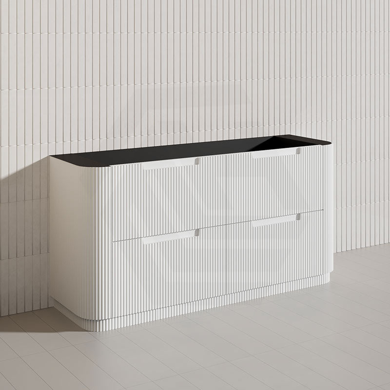 750-1800mm Aulic Curva Fluted Curved Freestanding Vanity with Kickboard Finger Pull Drawers Matt White
