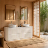 Aulic Curva Single/Double Bowls Fluted Curved Freestanding Vanity with Kickboard Finger Pull Drawers 1500mm - Matt White