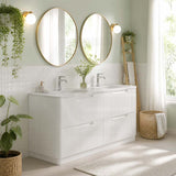 Aulic Curva Single/Double Bowls Fluted Curved Freestanding Vanity with Kickboard Finger Pull Drawers 1500mm - Matt White
