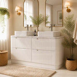 Aulic Curva Single/Double Bowls Fluted Curved Freestanding Vanity with Kickboard Finger Pull Drawers 1500mm - Matt White
