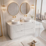 Aulic Curva Single/Double Bowls Fluted Curved Freestanding Vanity with Kickboard Finger Pull Drawers 1500mm - Matt White