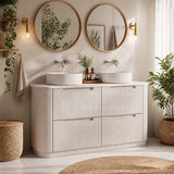 Aulic Curva Single/Double Bowls Fluted Curved Freestanding Vanity with Kickboard Finger Pull Drawers 1500mm - Matt White
