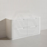 750-1800mm Aulic Curva Fluted Curved Freestanding Vanity with Kickboard Finger Pull Drawers Matt White