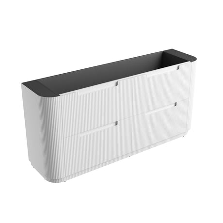 750-1800mm Aulic Curva Fluted Curved Freestanding Vanity with Kickboard Finger Pull Drawers Matt White