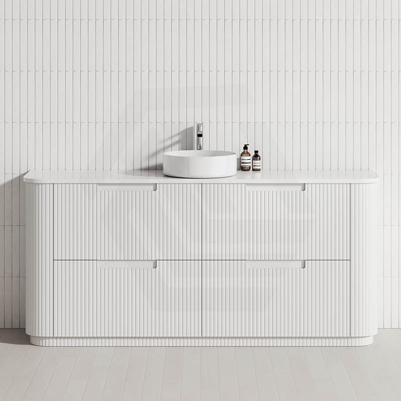 750-1800mm Aulic Curva Fluted Curved Freestanding Vanity with Kickboard Finger Pull Drawers Matt White