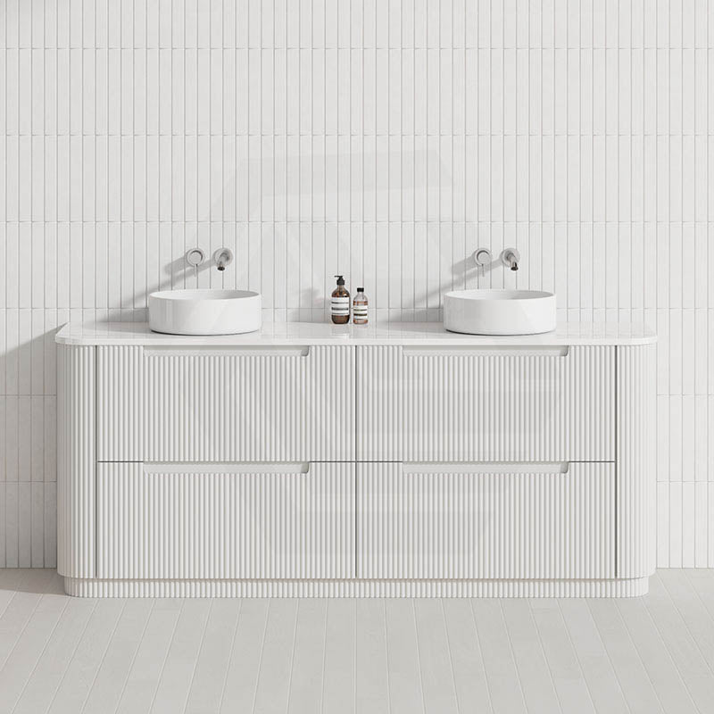750-1800mm Aulic Curva Fluted Curved Freestanding Vanity with Kickboard Finger Pull Drawers Matt White