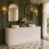 Aulic Curva Single/Double Bowls Fluted Curved Freestanding Vanity with Kickboard Finger Pull Drawers 1800mm - Matt White
