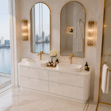 Aulic Curva Single/Double Bowls Fluted Curved Freestanding Vanity with Kickboard Finger Pull Drawers 1800mm - Matt White